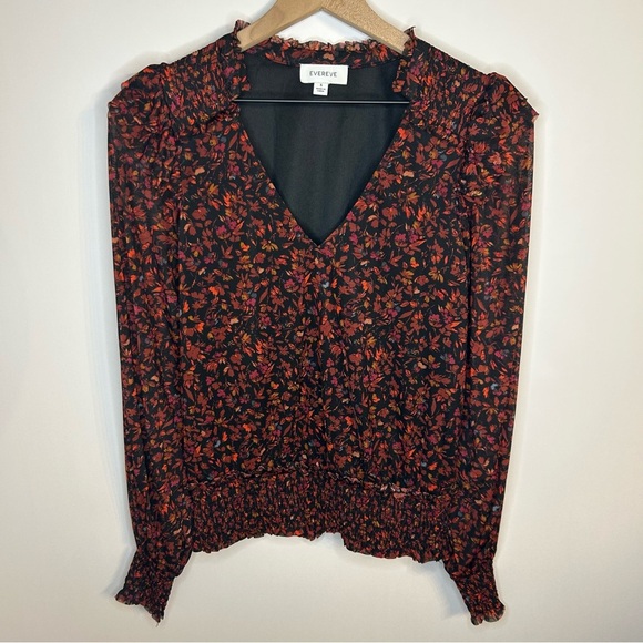 Evereve Koda Mesh Blouse, Size Small, Black Floral V-Neck Top - Picture 4 of 9